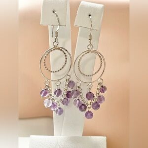 Sterling Silver 925 Purple Dangle Earrings Boho Style